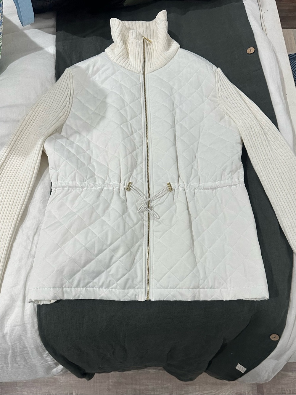 Rafaella White Quilted Jacket with Knit Sleeves